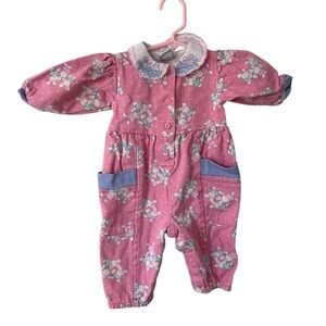 Vintage OshKosh B’gosh Bunny Romper Pink Baby Girl 3-6M USA Peter Pan Collar